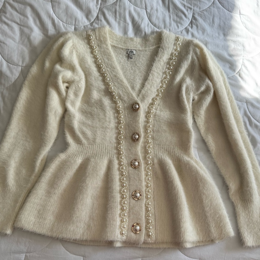 River Island Cream Cardigan with Pearl Buttons